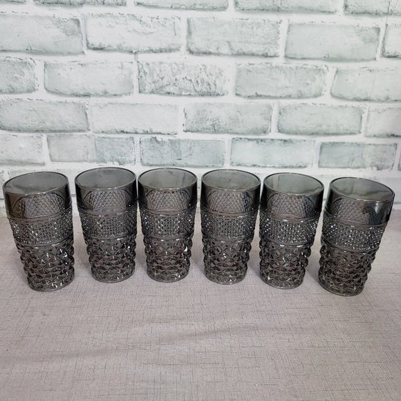 Set of 6 Vintage Anchor Hocking Wexford Pewter Mist Smoke 11oz Glasses NOS MCM - Picture 4 of 14